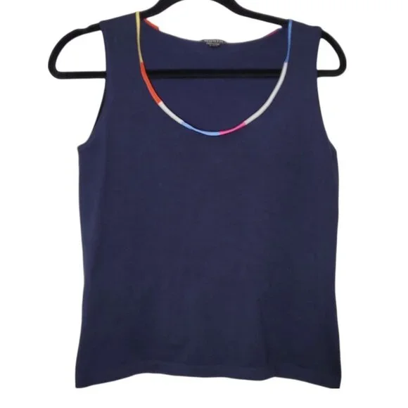 Worth New York Navy Blue Rainbow trim Tank and Cardigan womens size Small